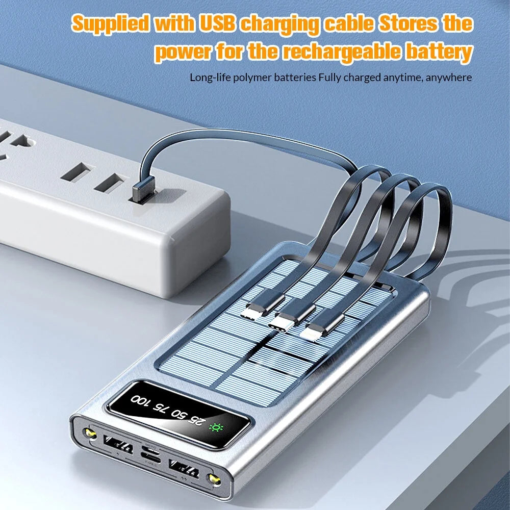 Power Up Anywhere: 40000mAh Solar Charger Power Bank with Dual USB Outputs and Built-In Flashlights - Perfect for Outdoor Adventures!
