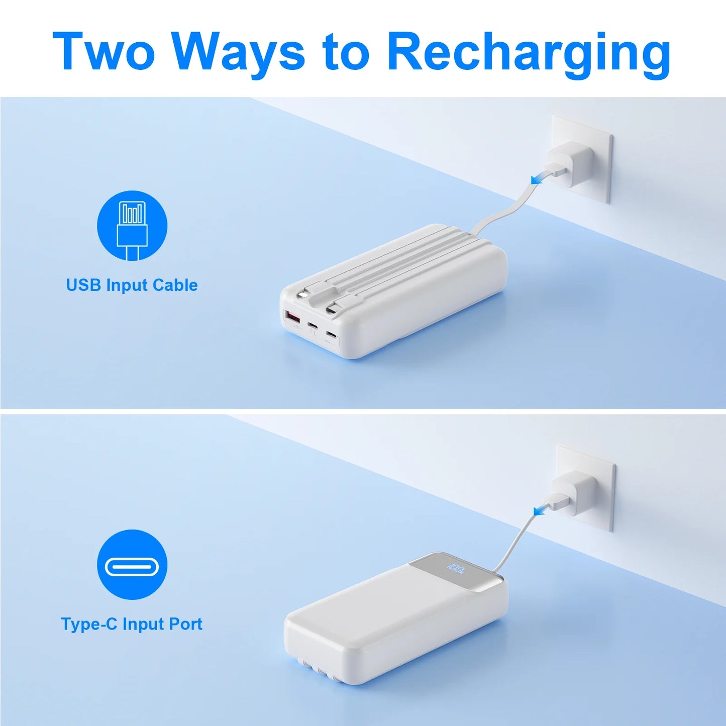 Power Up Anywhere: 49800mAh Ultra-Fast Charging Power Bank with Built-in Cables - Perfect for iPhone, iPad, Samsung, and More!