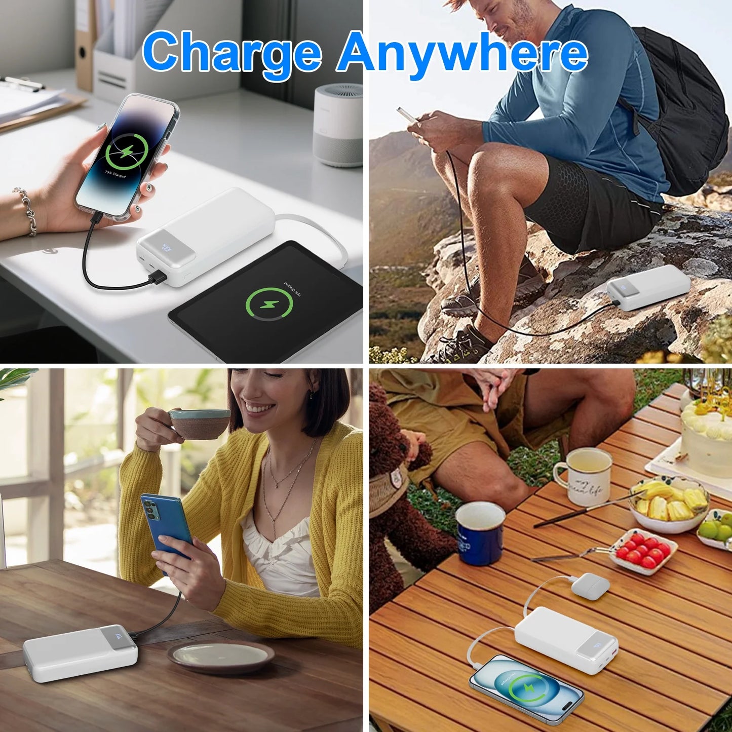 Power Up Anywhere: 49800mAh Ultra-Fast Charging Power Bank with Built-in Cables - Perfect for iPhone, iPad, Samsung, and More!