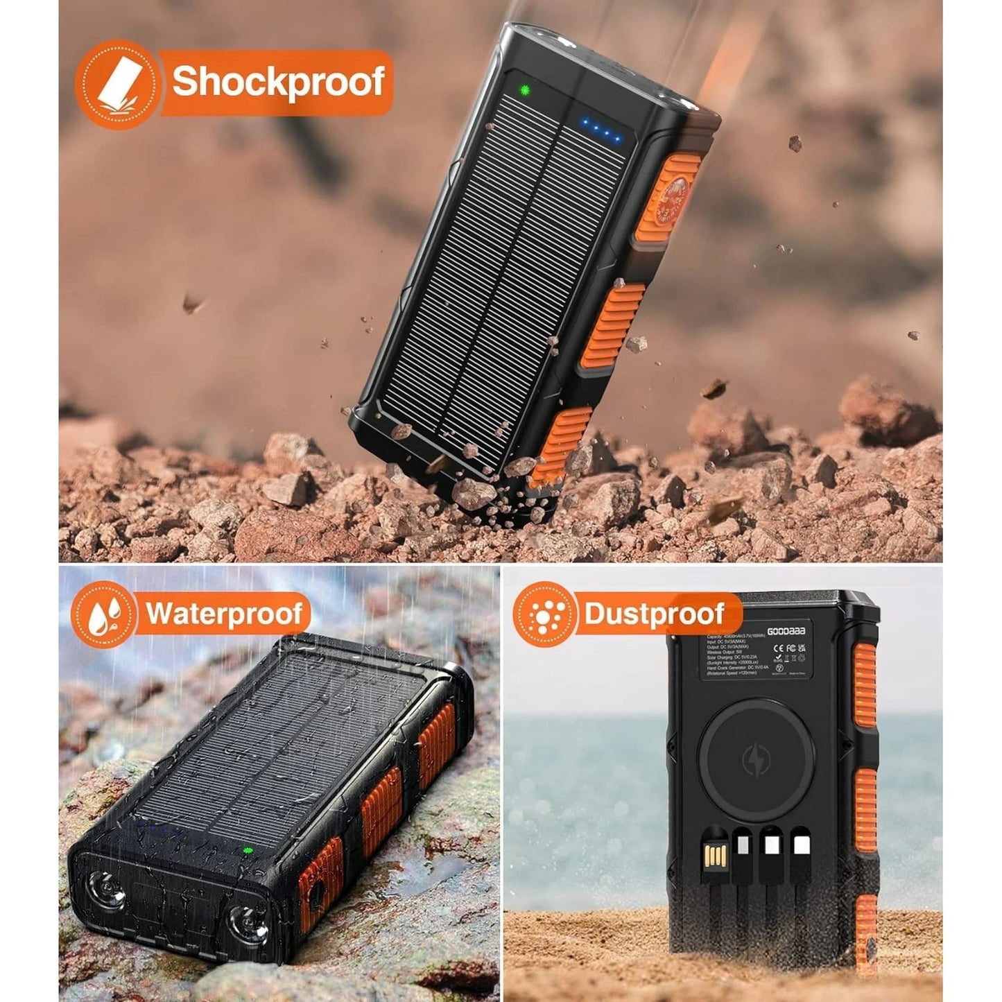 High-Capacity 45800mAh Solar Power Bank with Hand Crank, Wireless Charging & Multiple Cables - Perfect for iPhone & Android Devices