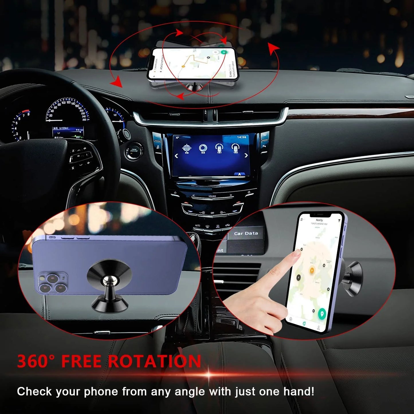 2 Pack Car Magnetic Phone Mount, Car Phone Holder for Dashboard, 360° Adjustable Magnet Cell Phone Mount Universal Dashboard Car Mount Fits Iphone Samsung Etc Most Smartphones