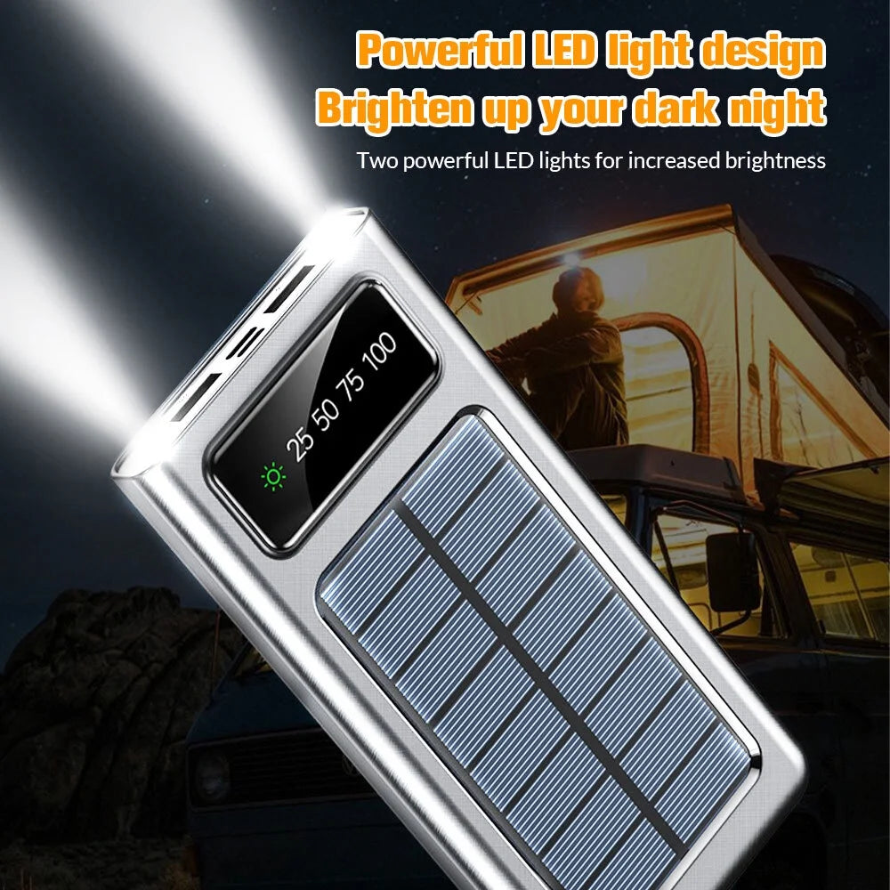 Power Up Anywhere: 40000mAh Solar Charger Power Bank with Dual USB Outputs and Built-In Flashlights - Perfect for Outdoor Adventures!