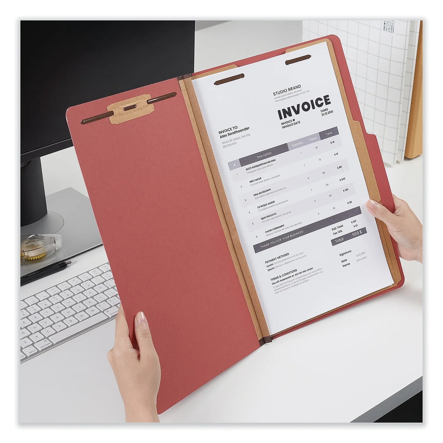 10280 Pressboard Classification Folder, Legal, Six-Section, Red, 10/Box