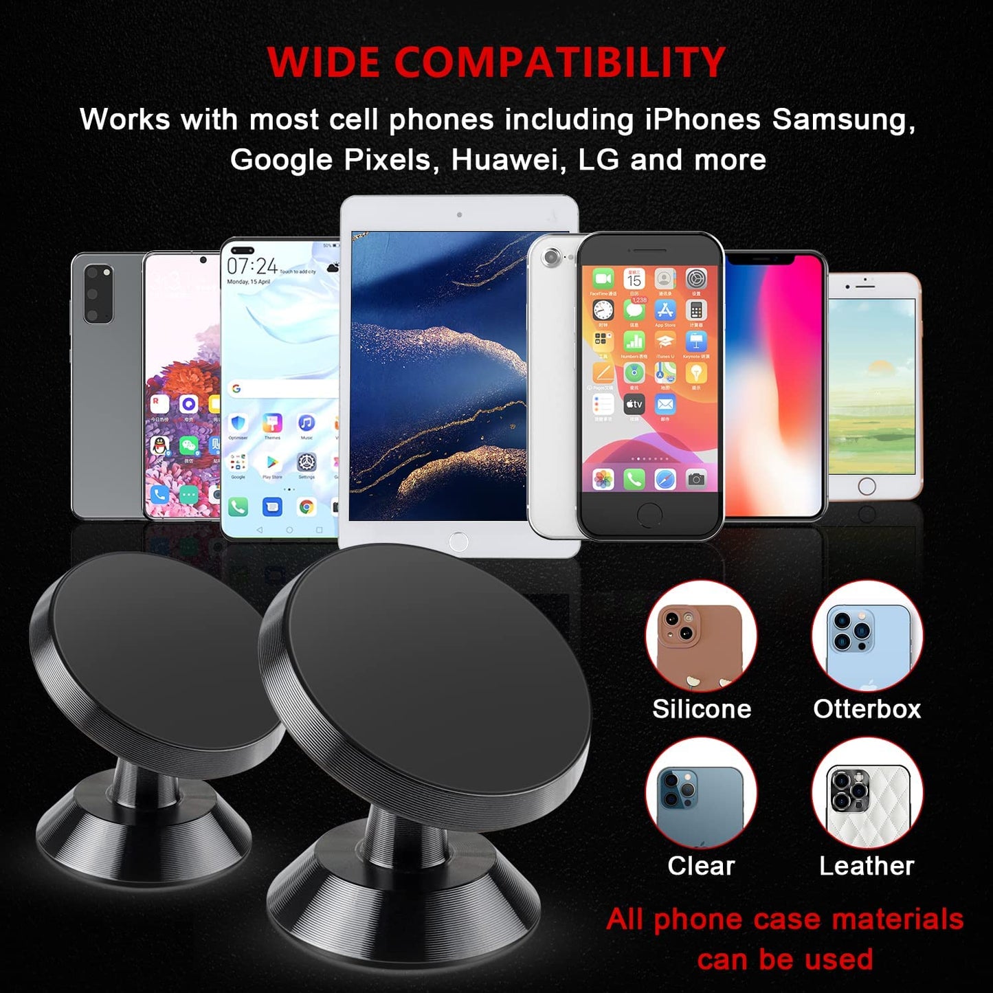 2 Pack Car Magnetic Phone Mount, Car Phone Holder for Dashboard, 360° Adjustable Magnet Cell Phone Mount Universal Dashboard Car Mount Fits Iphone Samsung Etc Most Smartphones