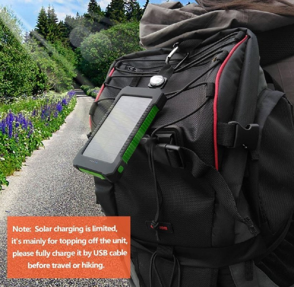 Power Up Anywhere: 2023 Super 5000000mAh Waterproof Solar Power Bank with Dual USB Ports in Black & Green