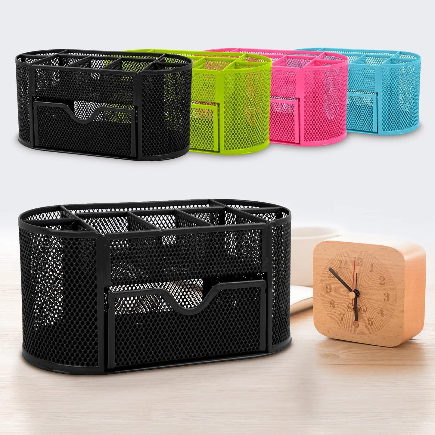 8-Compartment Desk Organizer & Pencil Holder, Black, 1 Pack