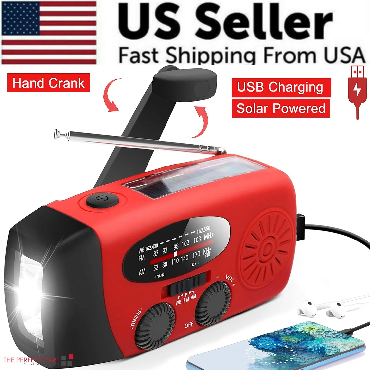 Emergency Solar Crank Radio with 1000mAh Power Bank and Flashlight - Your Essential Survival Tool
