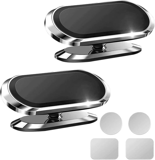 2 Packs Magnetic Car Phone Holder, 360° Rotation Magnets Cell Phone Mount, Universal Mobile Phone Holders for Cars Dashboard for Iphone 13 12 11 XS 8 Plus, for Samsung S20 S10, Silver+Silver
