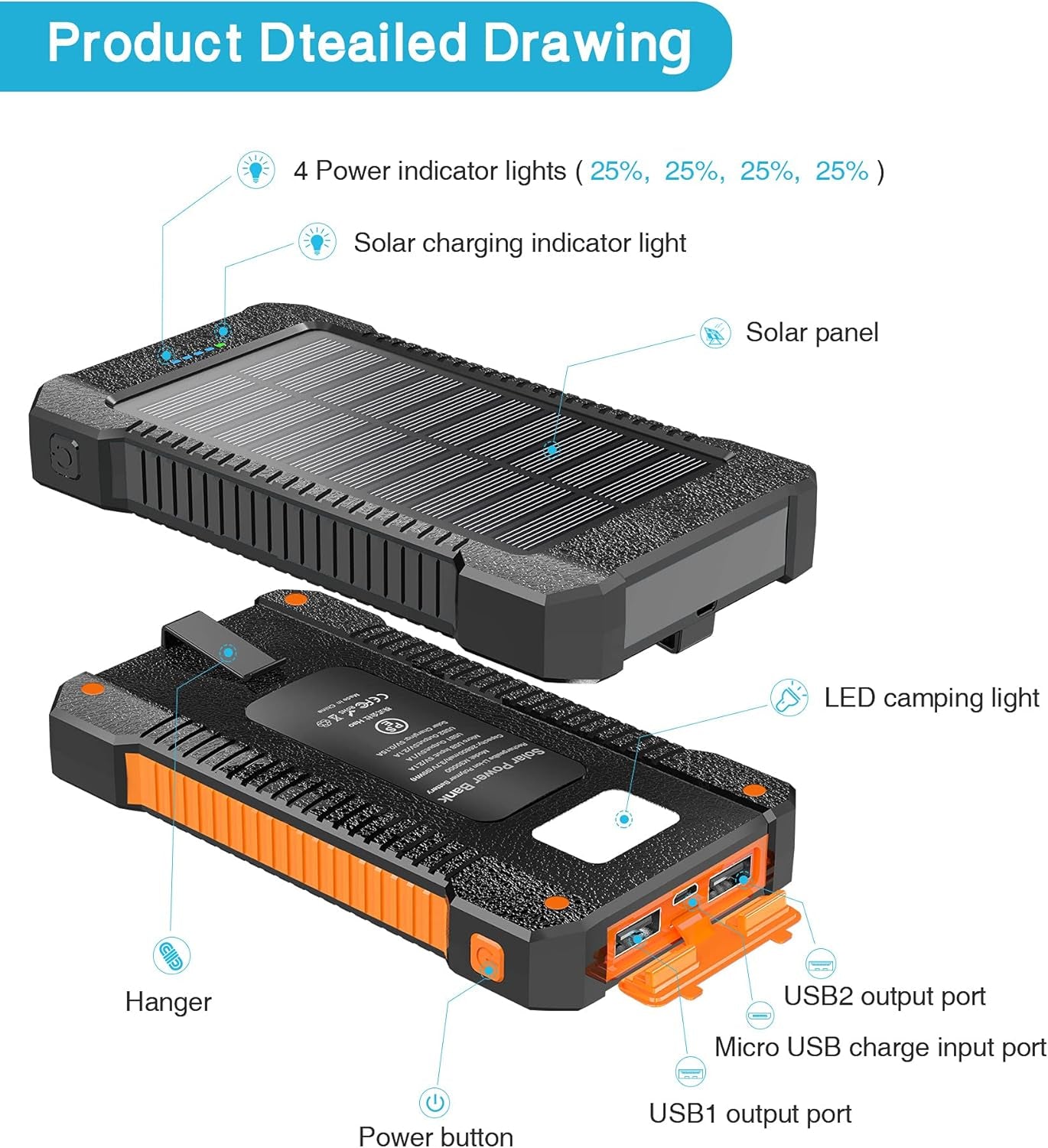 Power Up Your Adventures: 2-Pack 26800mAh Solar Charger Power Bank with Dual USB Fast Charging and LED Flashlights for Outdoor Enthusiasts