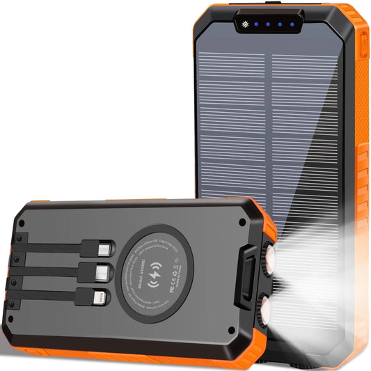 Ultimate 49800mAh Solar Power Bank with 3 Built-in Cables & Wireless Charging - Perfect for Outdoor Adventures!