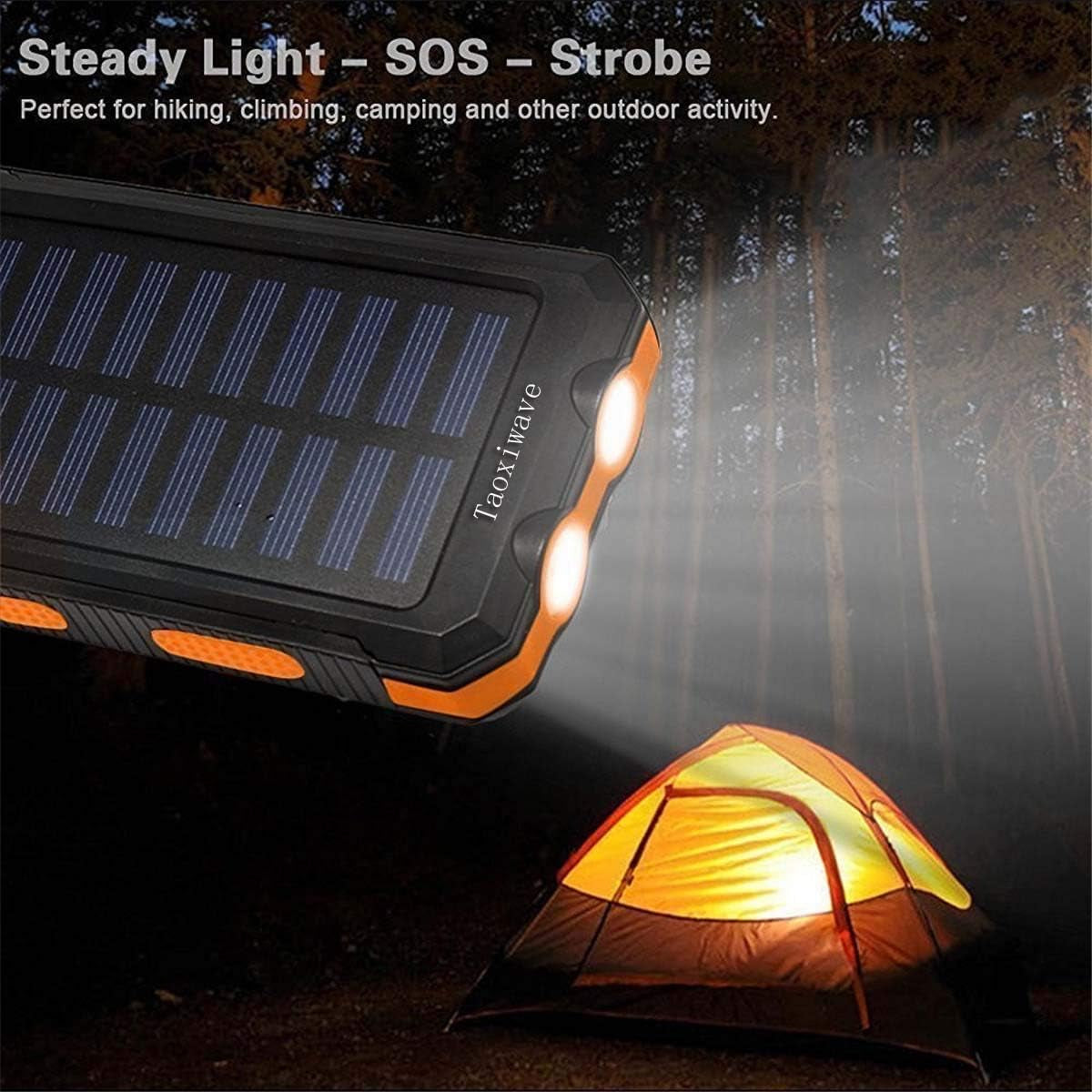 Power Up Your Adventures with the 20000mAh Solar Charger - Waterproof, Fast Charging Portable Power Bank with Dual USB, Flashlight, and Compass