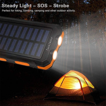 Power Up Your Adventures with the 20000mAh Solar Charger - Waterproof, Fast Charging Portable Power Bank with Dual USB, Flashlight, and Compass