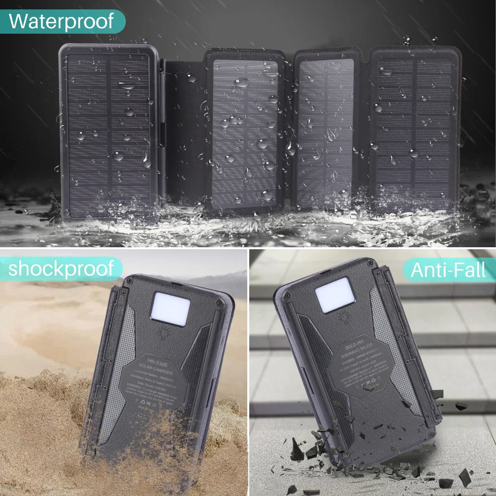 Ultimate Portable Solar Charger for iPhone & Android - 30000mAh Power Bank with 4 Solar Panels and Built-in Compass