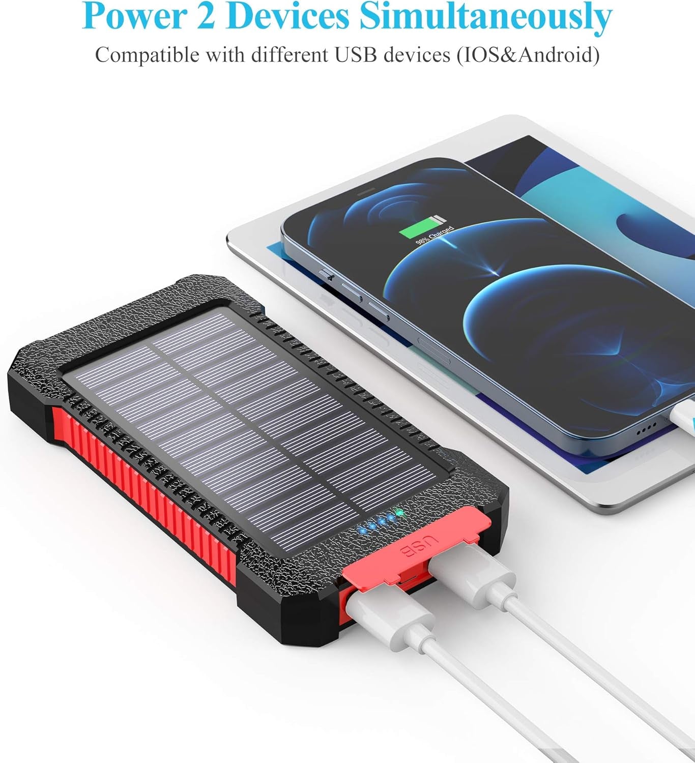 Power Up Anywhere: 26800mAh Portable Solar Charger with Dual USB Outputs and LED Light - Waterproof and Perfect for Outdoor Adventures
