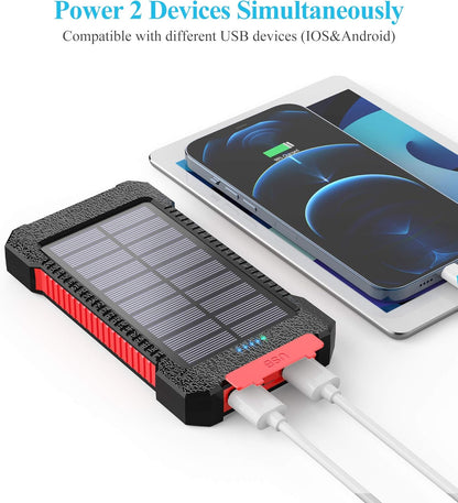 Power Up Anywhere: 26800mAh Portable Solar Charger with Dual USB Outputs and LED Light - Waterproof and Perfect for Outdoor Adventures
