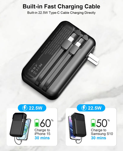 38800mAh Ultra-Portable Power Bank with Built-In Cables and AC Plug - Fast Charging for iPhone & Android - Perfect Travel Companion