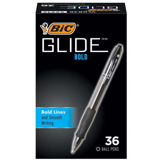 Glide Bold Retractable Ball Pen, Bold Point, 1.6Mm, Black Ink, 36 Count
