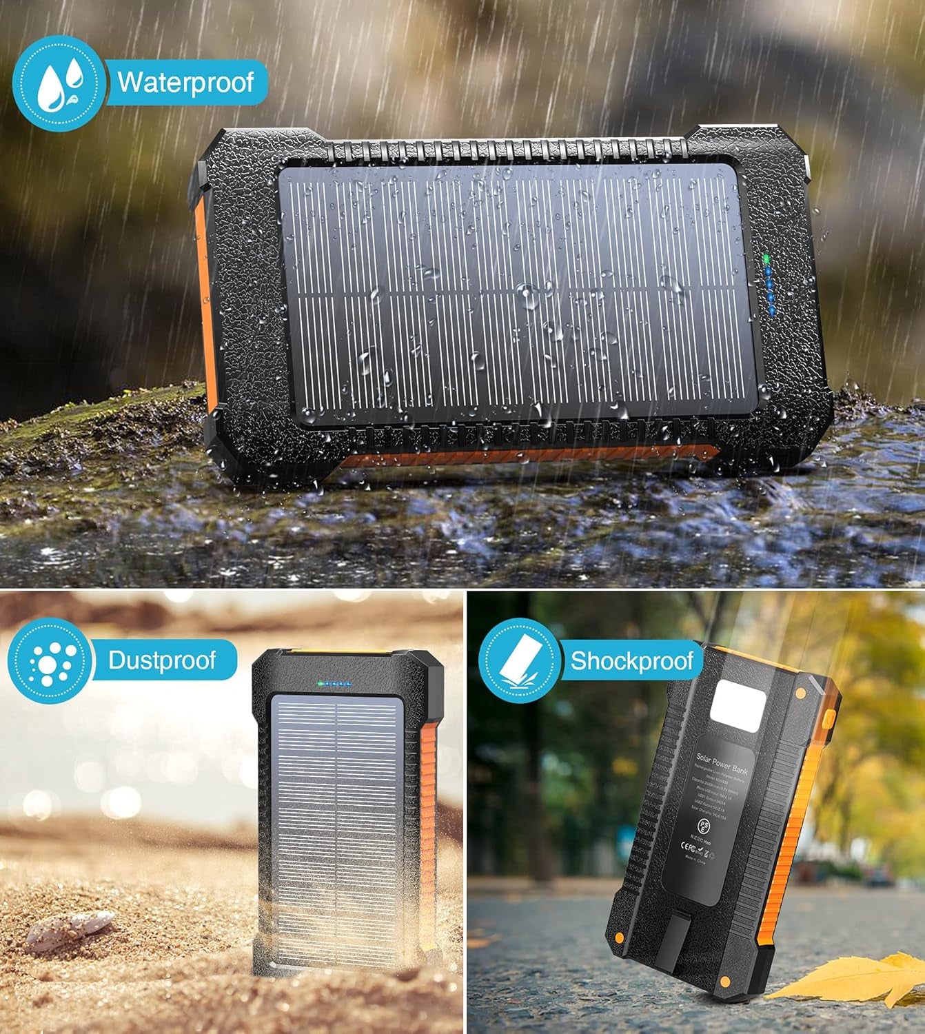 Power Up Your Adventures: 2-Pack 26800mAh Solar Charger Power Bank with Dual USB Fast Charging and LED Flashlights for Outdoor Enthusiasts