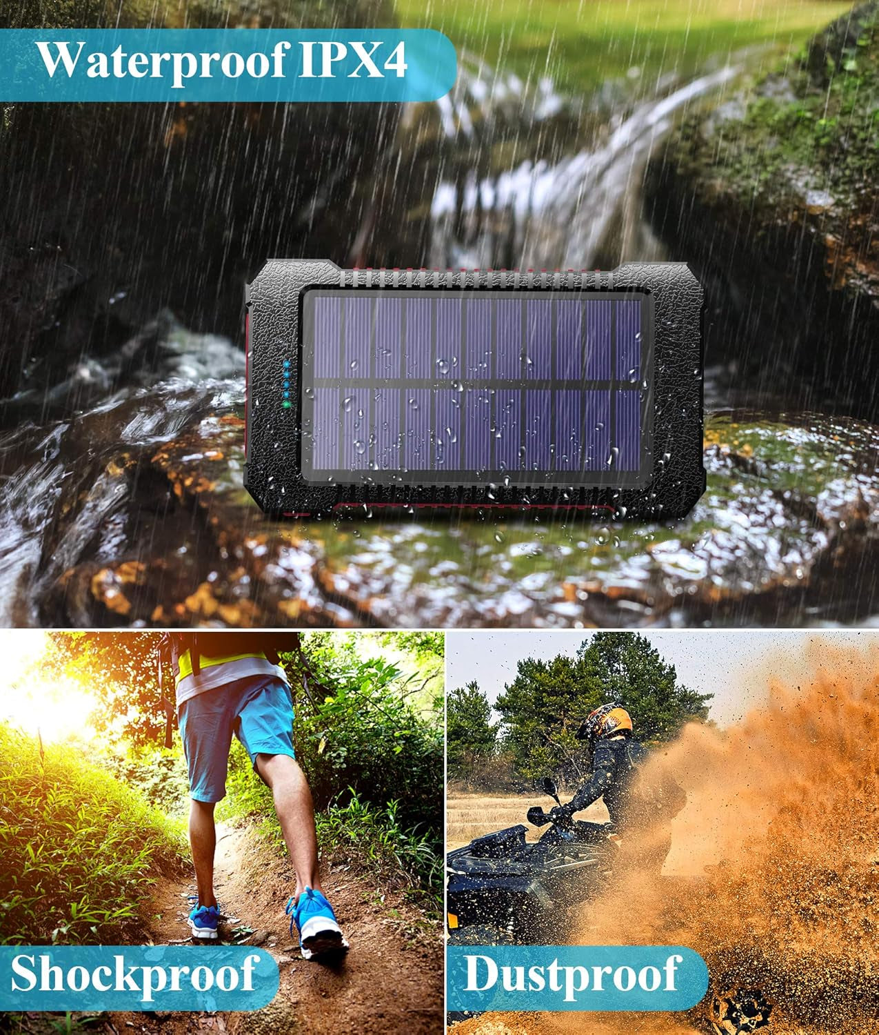 Power Up Anywhere: 26800mAh Portable Solar Charger with Dual USB Outputs and LED Light - Waterproof and Perfect for Outdoor Adventures
