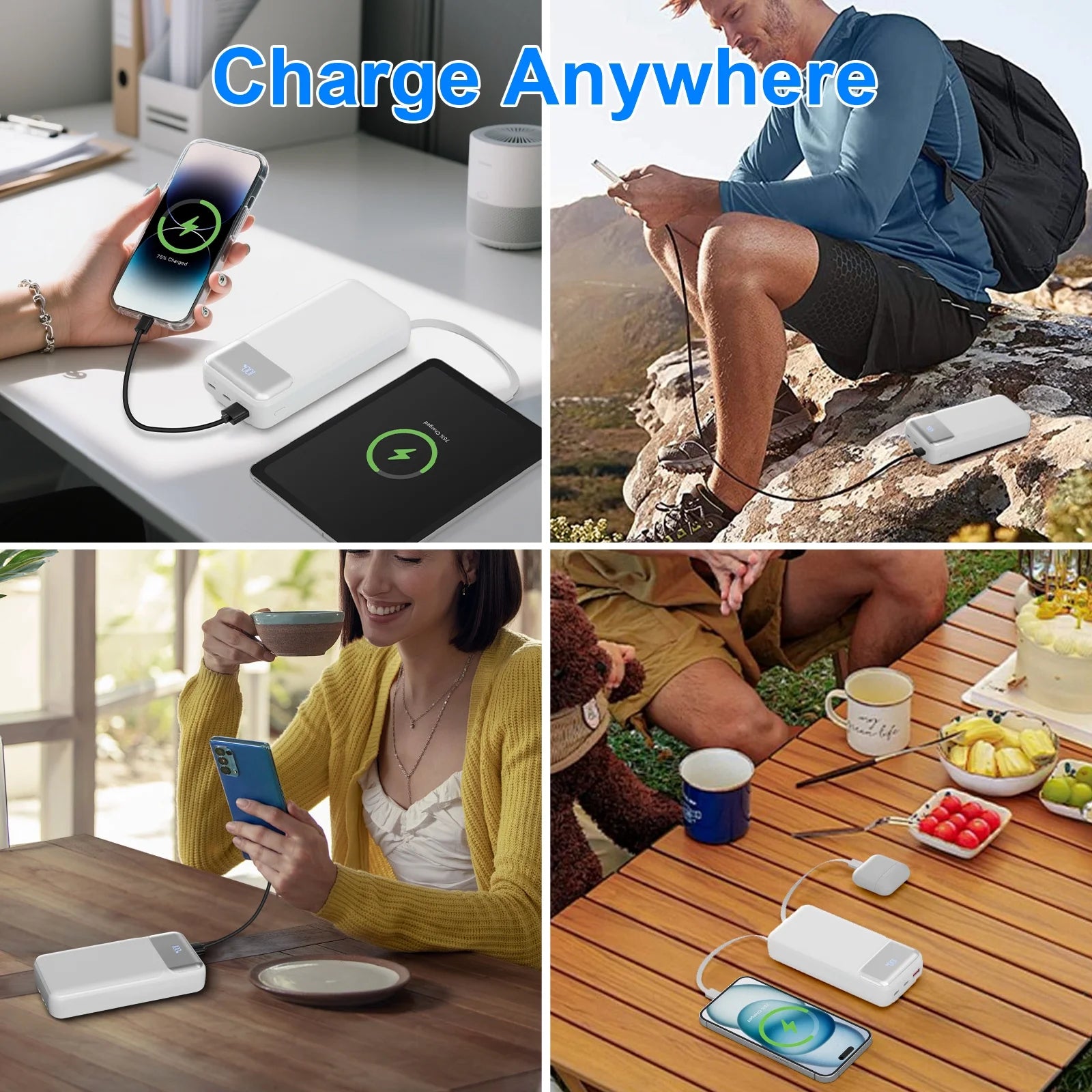 Power Up Anywhere: 49800mAh Ultra-Fast Charging Power Bank with Built-in Cables - Perfect for iPhone, iPad, Samsung, and More!