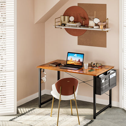 Chic Vintage Computer Writing Desk - 40 Inch Sturdy Home Office Table with Storage Bag & Headphone Hook