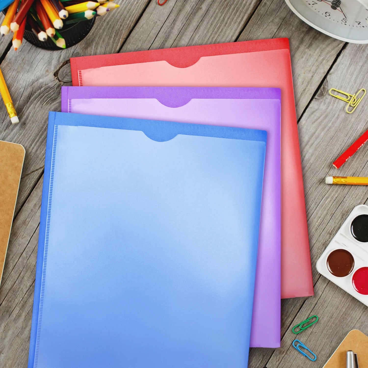 3 Prong Pocket Folders with Clear Front Pocket ,Heavy Duty Plastic Folders ,Assorted Colors,8 Pack