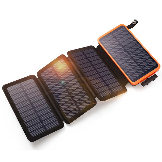 Power Up Anywhere: 30000mAh Waterproof Solar Charger with 4 Foldable Panels for iPhone & Android - Perfect for Camping, Hiking, and Travel (Orange)