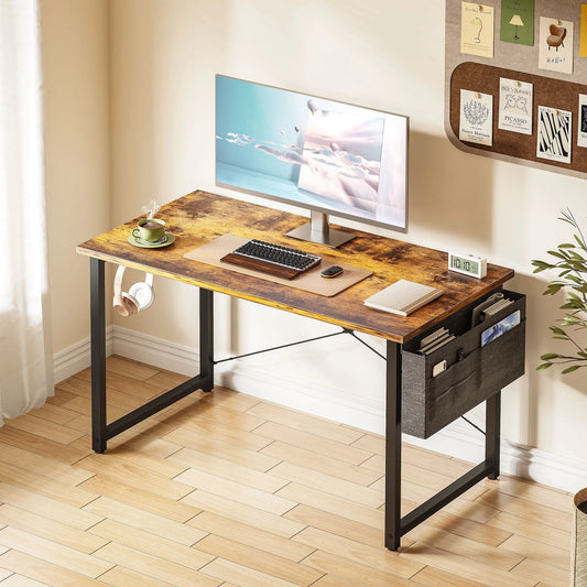 Chic Vintage Computer Writing Desk - 40 Inch Sturdy Home Office Table with Storage Bag & Headphone Hook
