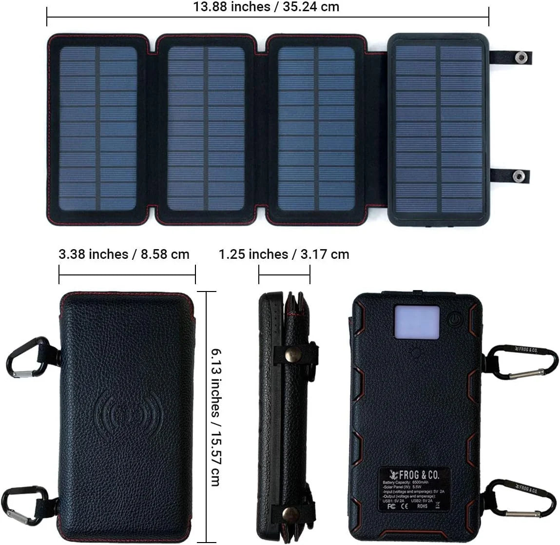 Quadrapro Solar Power Bank: Ultimate 5.5W 4-Panel Wireless Charger for iPhone & Android with Dual USB Ports, Flashlight, and Magnetic Mounts