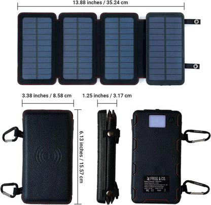 Quadrapro Solar Power Bank: Ultimate 5.5W 4-Panel Wireless Charger for iPhone & Android with Dual USB Ports, Flashlight, and Magnetic Mounts