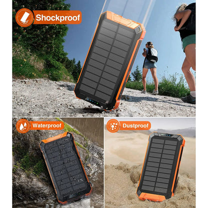 36000mAh Solar Power Bank with 15W Fast Charging, Wireless Charging & Built-in Cables - Perfect for iPhone & Android Devices