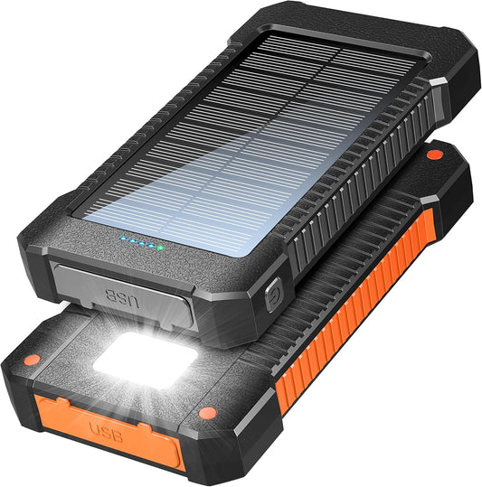 Power Up Your Adventures: 2-Pack 26800mAh Solar Charger Power Bank with Dual USB Fast Charging and LED Flashlights for Outdoor Enthusiasts