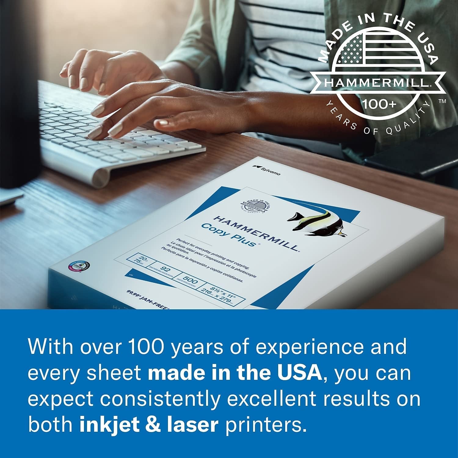 Printer Paper, Premium Multipurpose Paper 24 Lb, 8.5 X 11 - 5 Ream (2,500 Sheets) - 97 Bright, Made in the USA, 105810C
