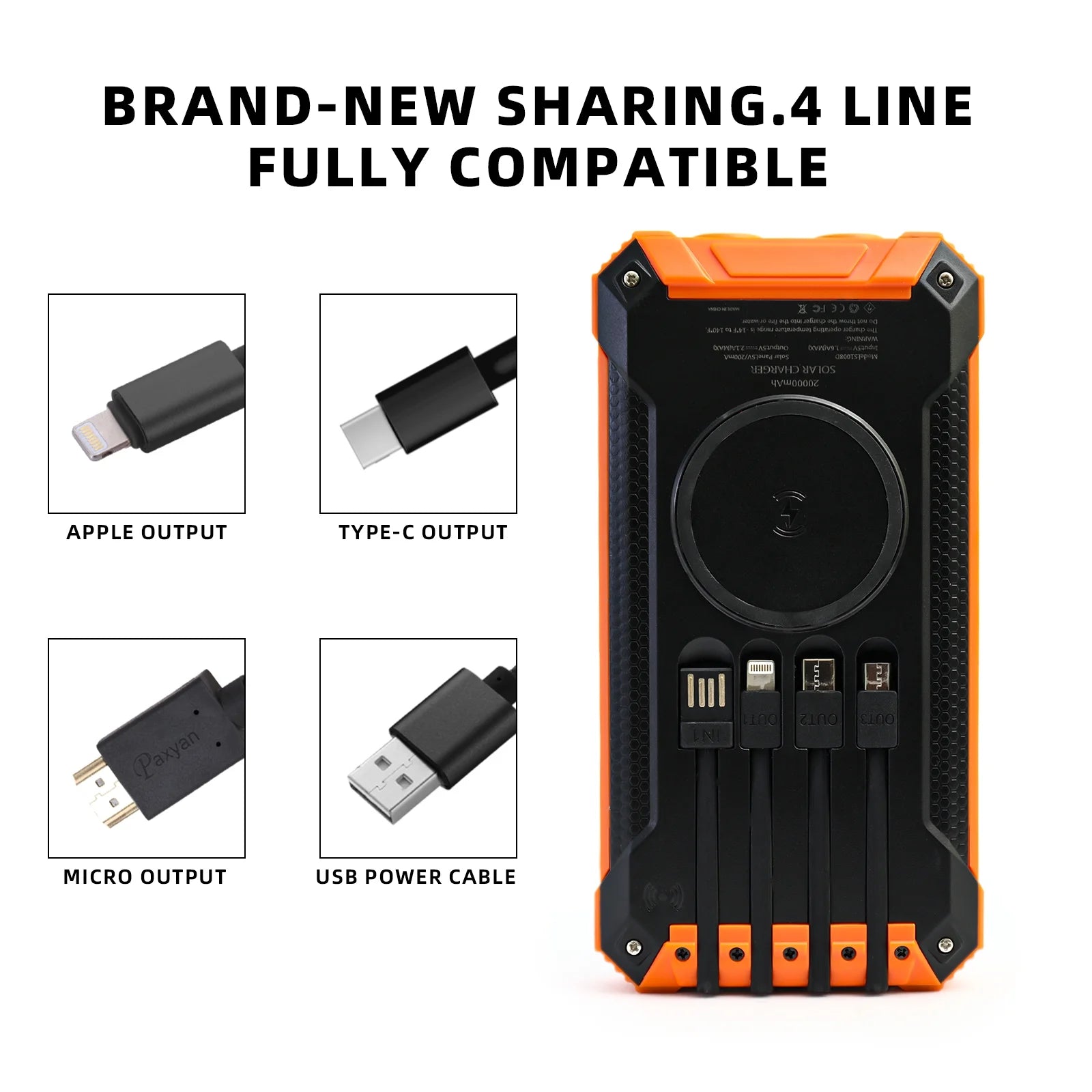 49800Mah Solar Power Bank Battery Pack Qi Wireless, Portable Wireless Charger with 4 Cables