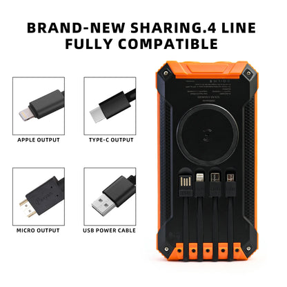 49800Mah Solar Power Bank Battery Pack Qi Wireless, Portable Wireless Charger with 4 Cables
