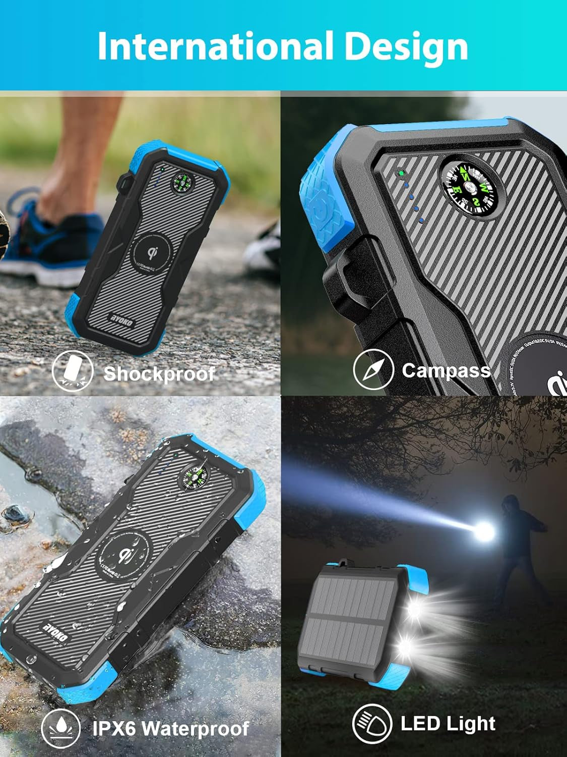Solar Charger Power Bank, 30000Mah Solar Phone Charger with 10W Wireless Charging, Dual USB & Type-C Port, QC 18W Fast Charging Power Bank for Iphone, Samsung, Tablet