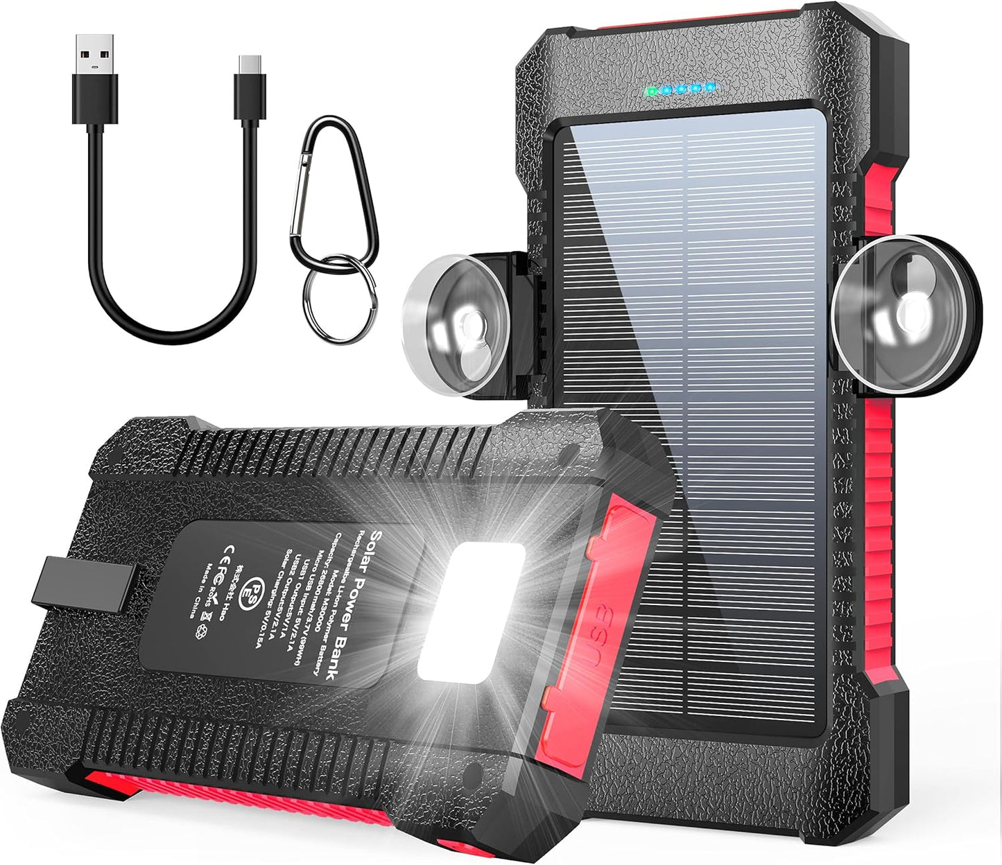 Power Up Anywhere: 26800mAh Portable Solar Charger with Dual USB Outputs and LED Light - Waterproof and Perfect for Outdoor Adventures