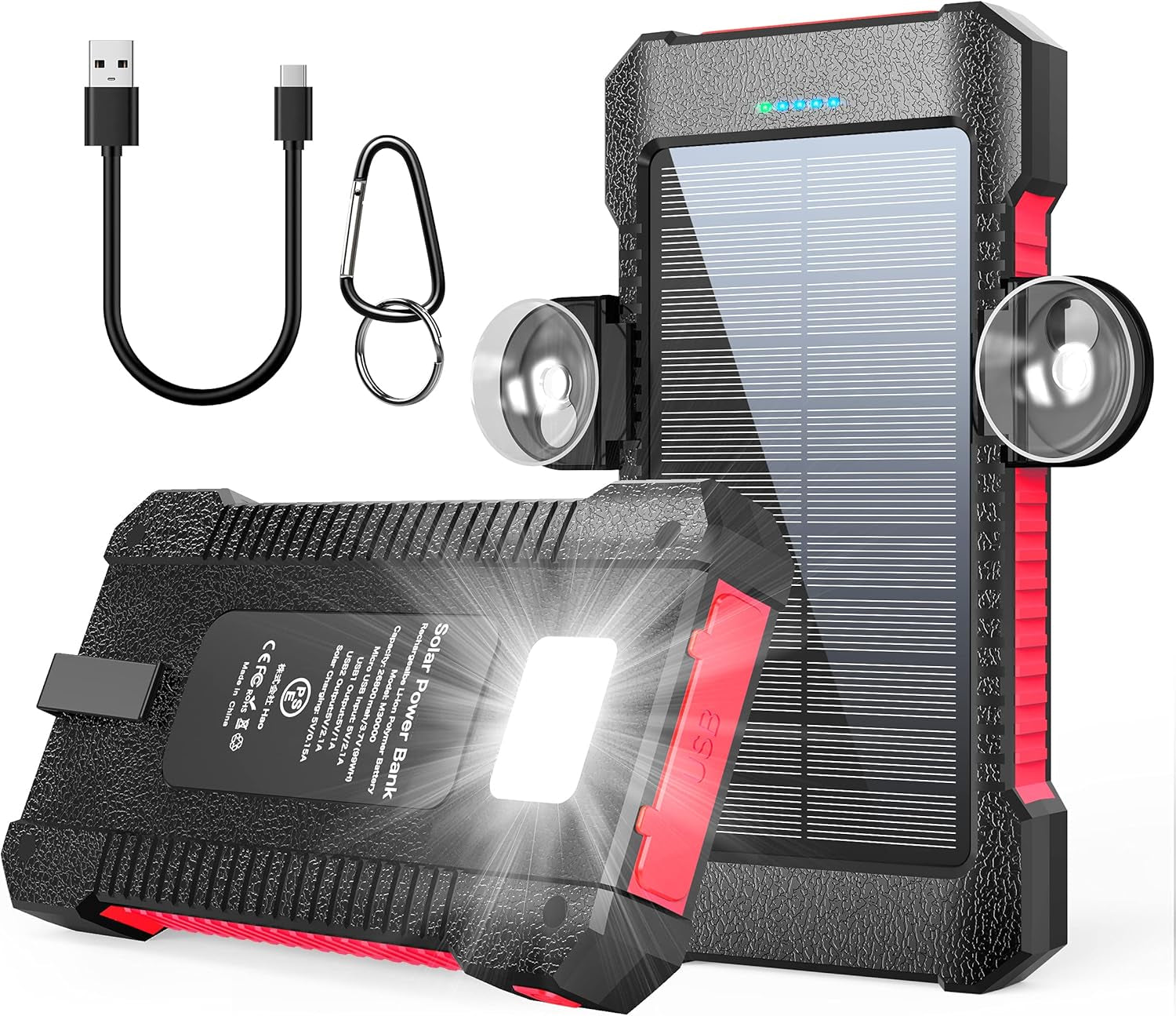 Power Up Anywhere: 26800mAh Portable Solar Charger with Dual USB Outputs and LED Light - Waterproof and Perfect for Outdoor Adventures