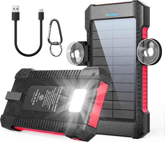 Power Up Anywhere: 26800mAh Portable Solar Charger with Dual USB Outputs and LED Light - Waterproof and Perfect for Outdoor Adventures
