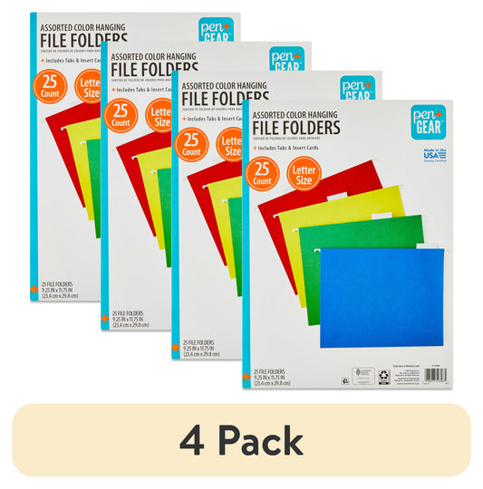 (4 Pack)  Letter Size Hanging File Folders, Assorted Colors, 25 Count