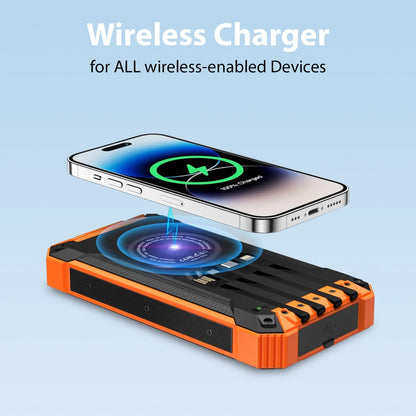 49800Mah Solar Power Bank Battery Pack Qi Wireless, Portable Wireless Charger with 4 Cables