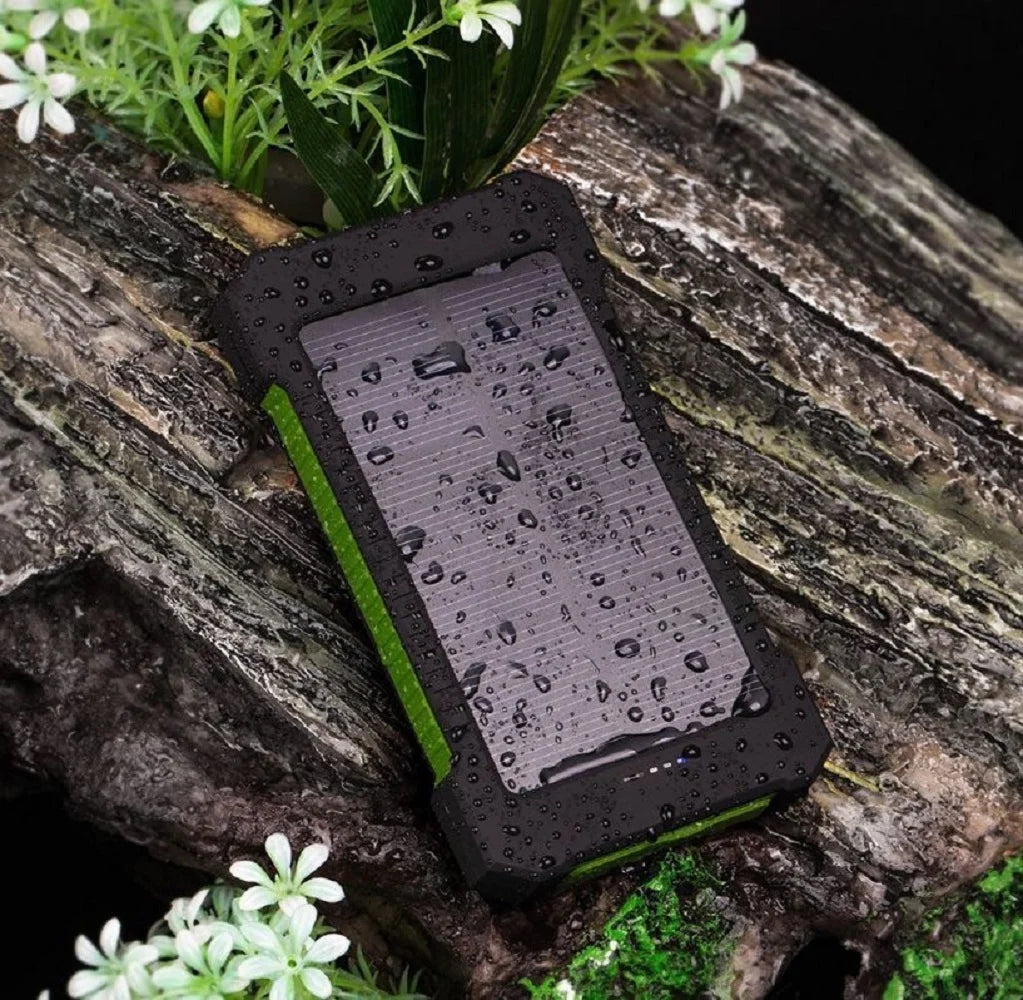 Power Up Anywhere: 2023 Super 5000000mAh Waterproof Solar Power Bank with Dual USB Ports in Black & Green