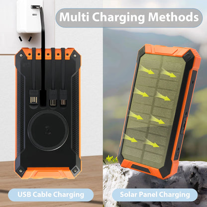49800Mah Solar Power Bank Battery Pack Qi Wireless, Portable Wireless Charger with 4 Cables