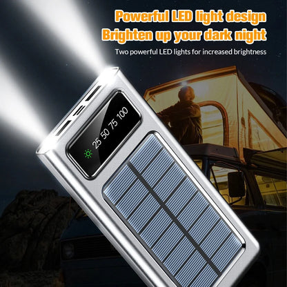 Power Up Anywhere: 40000mAh Solar Charger Power Bank with Dual USB Outputs and Built-In Flashlights - Perfect for Outdoor Adventures!