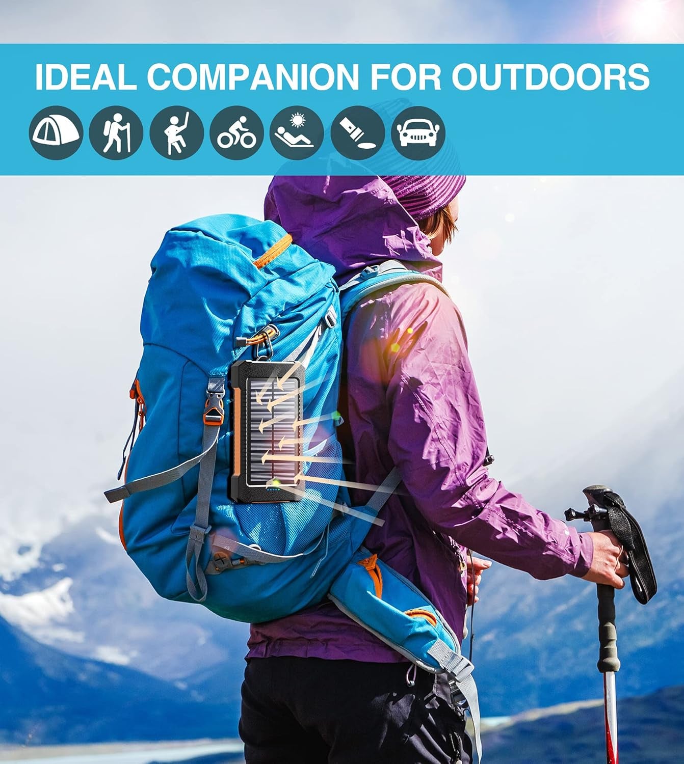 Power Up Your Adventures: 2-Pack 26800mAh Solar Charger Power Bank with Dual USB Fast Charging and LED Flashlights for Outdoor Enthusiasts