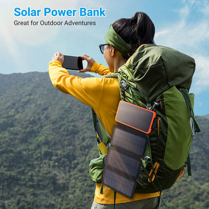 Power Up Anywhere: 30000mAh Waterproof Solar Charger with 4 Foldable Panels for iPhone & Android - Perfect for Camping, Hiking, and Travel (Orange)