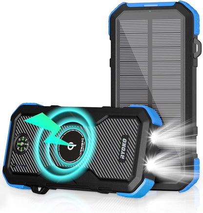 Solar Charger Power Bank, 30000Mah Solar Phone Charger with 10W Wireless Charging, Dual USB & Type-C Port, QC 18W Fast Charging Power Bank for Iphone, Samsung, Tablet