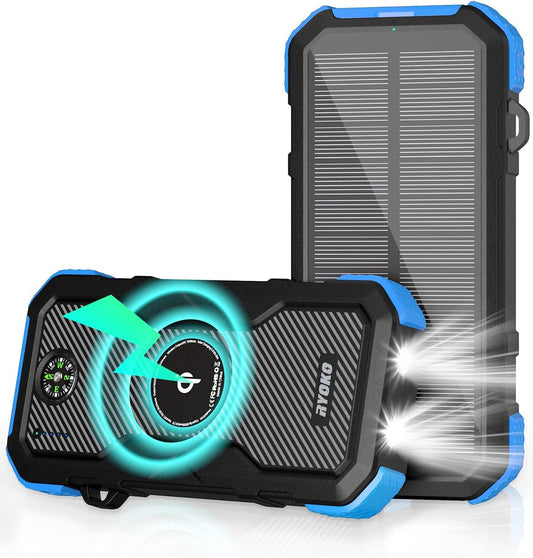 Solar Charger Power Bank, 30000Mah Solar Phone Charger with 10W Wireless Charging, Dual USB & Type-C Port, QC 18W Fast Charging Power Bank for Iphone, Samsung, Tablet