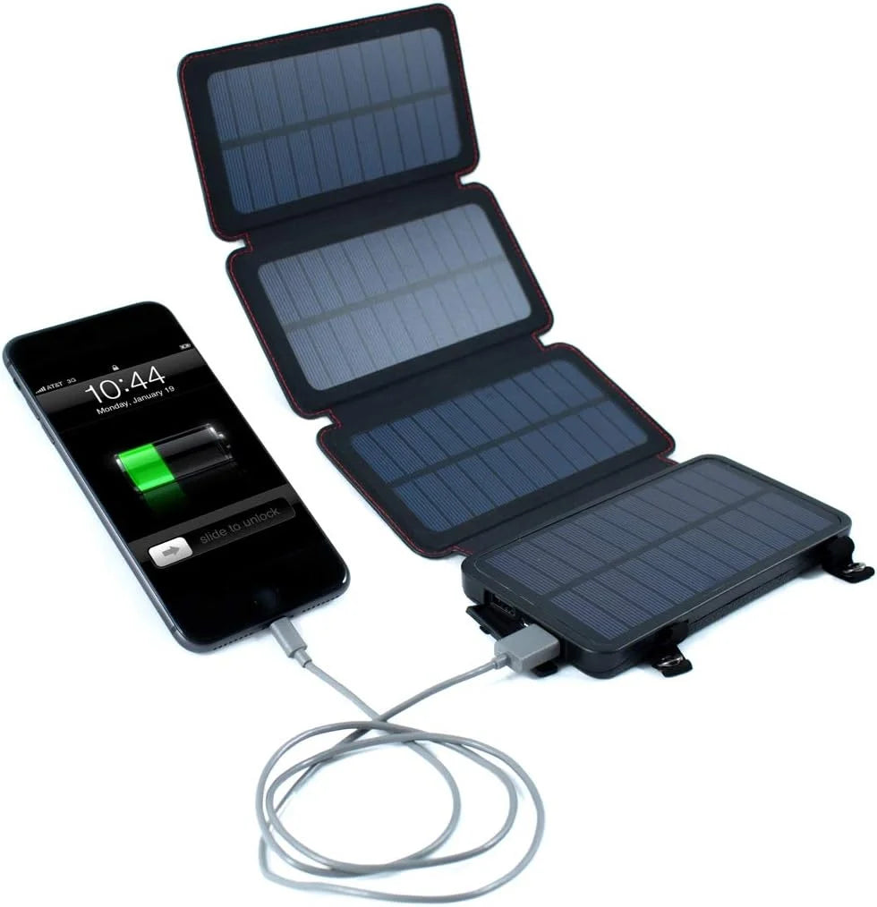 Quadrapro Solar Power Bank: Ultimate 5.5W 4-Panel Wireless Charger for iPhone & Android with Dual USB Ports, Flashlight, and Magnetic Mounts