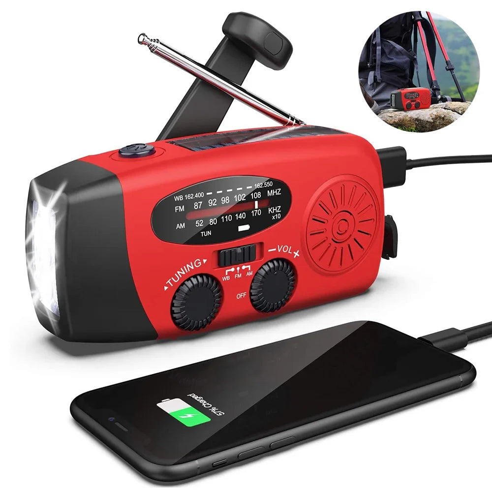 Emergency Solar Crank Radio with 1000mAh Power Bank and Flashlight - Your Essential Survival Tool